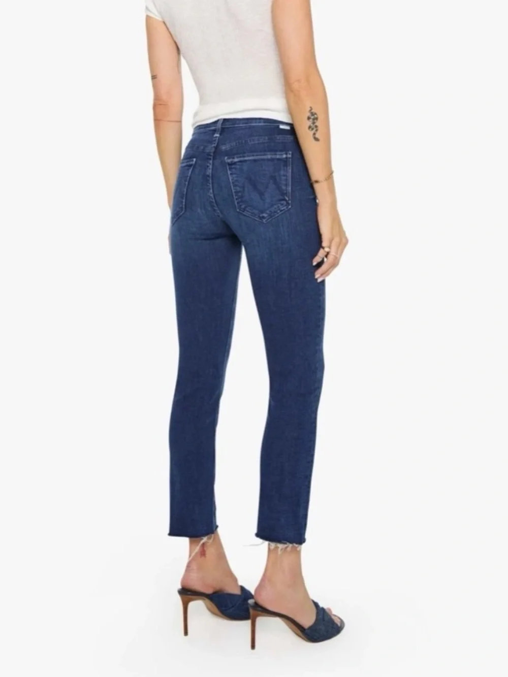 MOTHER Mid-Rise Dazzler Ankle Fray Jeans Dark Blue 27 Fancy Meeting You Here